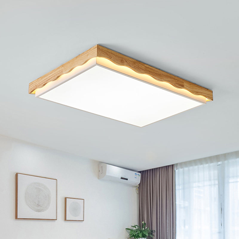 18"/21.5"/27.5" Wide Rectangular/Square Ceiling Light Fixture Minimalist Wood Beige LED Flush Light for Bedroom with Acrylic Shade in White/Warm Clearhalo 'Ceiling Lights' 'Close To Ceiling Lights' 'Close to ceiling' 'Flush mount' Lighting' 926466