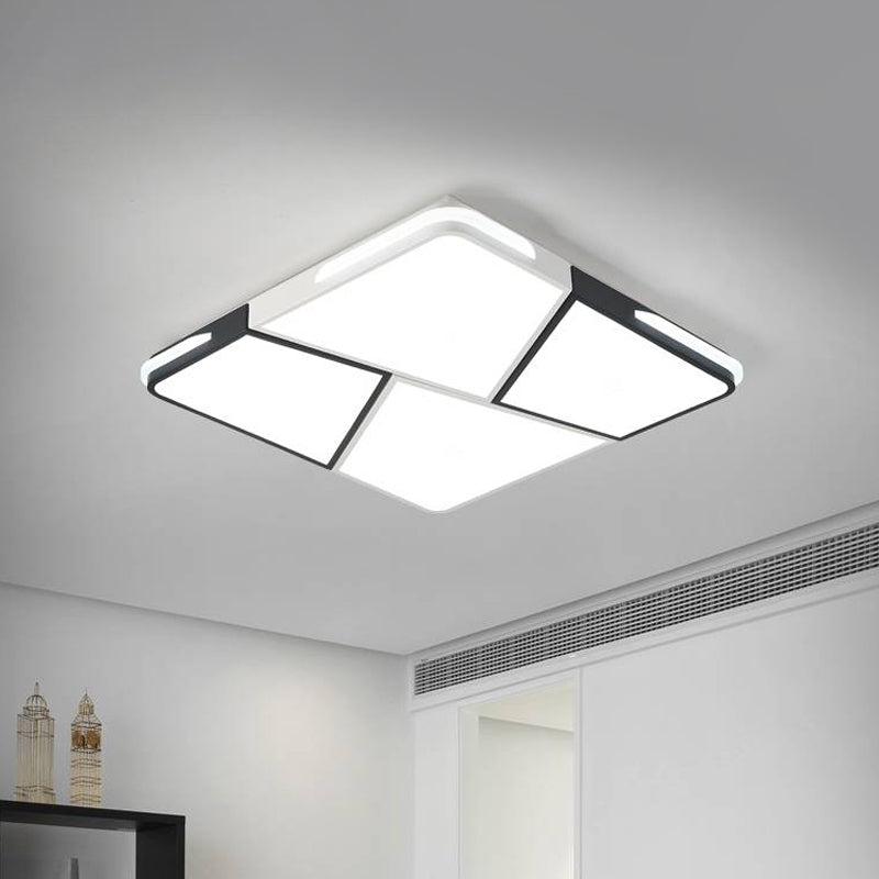 Integrated LED Living Room Ceiling Light Fixture with Rectangular/Square Acrylic Shade Modern White Flush Mount Light, 21.5"/37.5"/45" Wide White 21.5" Clearhalo 'Ceiling Lights' 'Close To Ceiling Lights' 'Close to ceiling' 'Flush mount' Lighting' 926490