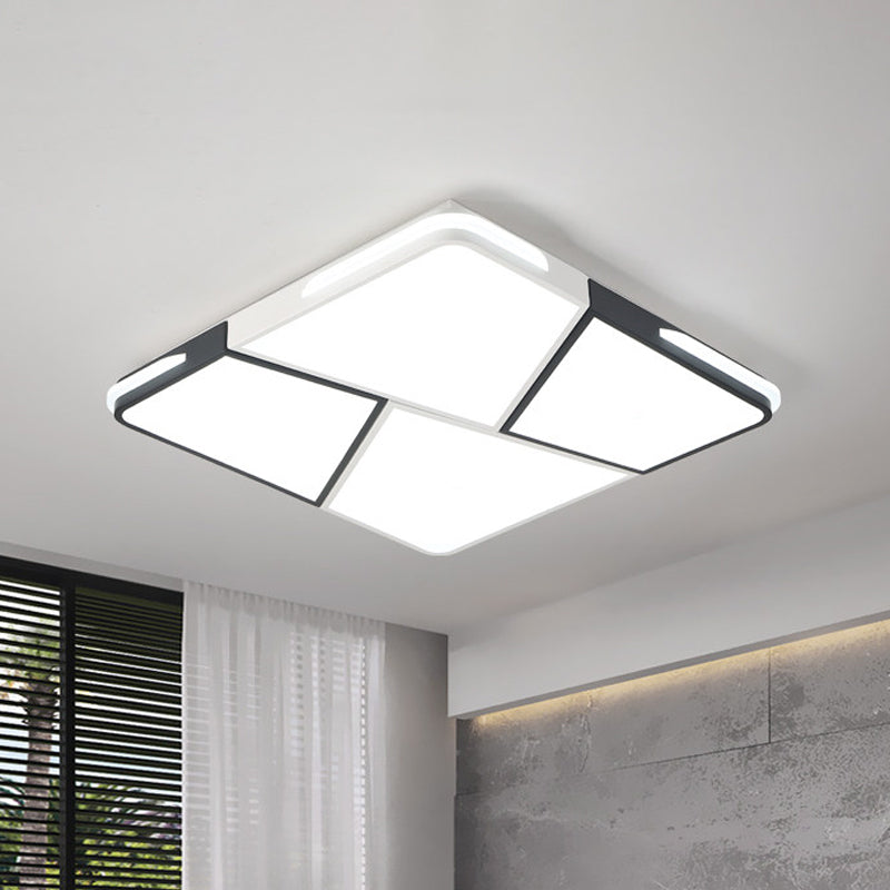 Integrated LED Living Room Ceiling Light Fixture with Rectangular/Square Acrylic Shade Modern White Flush Mount Light, 21.5"/37.5"/45" Wide Clearhalo 'Ceiling Lights' 'Close To Ceiling Lights' 'Close to ceiling' 'Flush mount' Lighting' 926491