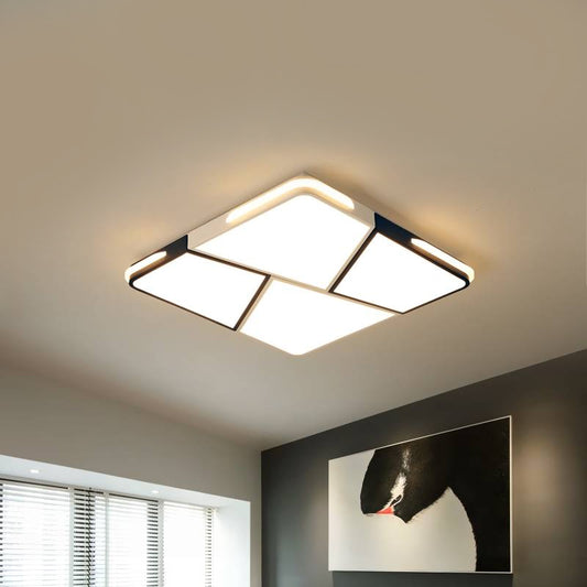 Integrated LED Living Room Ceiling Light Fixture with Rectangular/Square Acrylic Shade Modern White Flush Mount Light, 21.5"/37.5"/45" Wide Clearhalo 'Ceiling Lights' 'Close To Ceiling Lights' 'Close to ceiling' 'Flush mount' Lighting' 926492