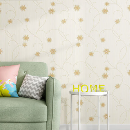 Dense Flower Pattern Wallpaper Roll Non-Pasted Wall Covering, 57.1 sq ft., Natural Color Light Yellow Clearhalo 'Country wall decor' 'Rustic' 'Wallpaper' Wall Decor' 926938