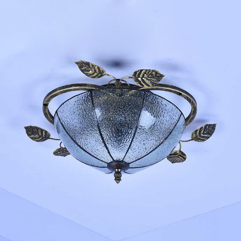 Retro Style Bowl-Shaped Ceiling Light Fixture Stained Glass 3 Bulbs Flushmount Ceiling Light in White/Blue/Clear/Blue-Clear/Green-White/Dark Blue Clearhalo 'Ceiling Lights' 'Close To Ceiling Lights' 'Close to ceiling' 'Glass shade' 'Glass' 'Semi-flushmount' 'Tiffany close to ceiling' 'Tiffany' Lighting' 92703