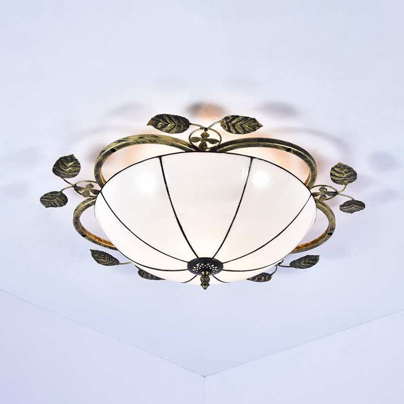 Retro Style Bowl-Shaped Ceiling Light Fixture Stained Glass 3 Bulbs Flushmount Ceiling Light in White/Blue/Clear/Blue-Clear/Green-White/Dark Blue White Clearhalo 'Ceiling Lights' 'Close To Ceiling Lights' 'Close to ceiling' 'Glass shade' 'Glass' 'Semi-flushmount' 'Tiffany close to ceiling' 'Tiffany' Lighting' 92711