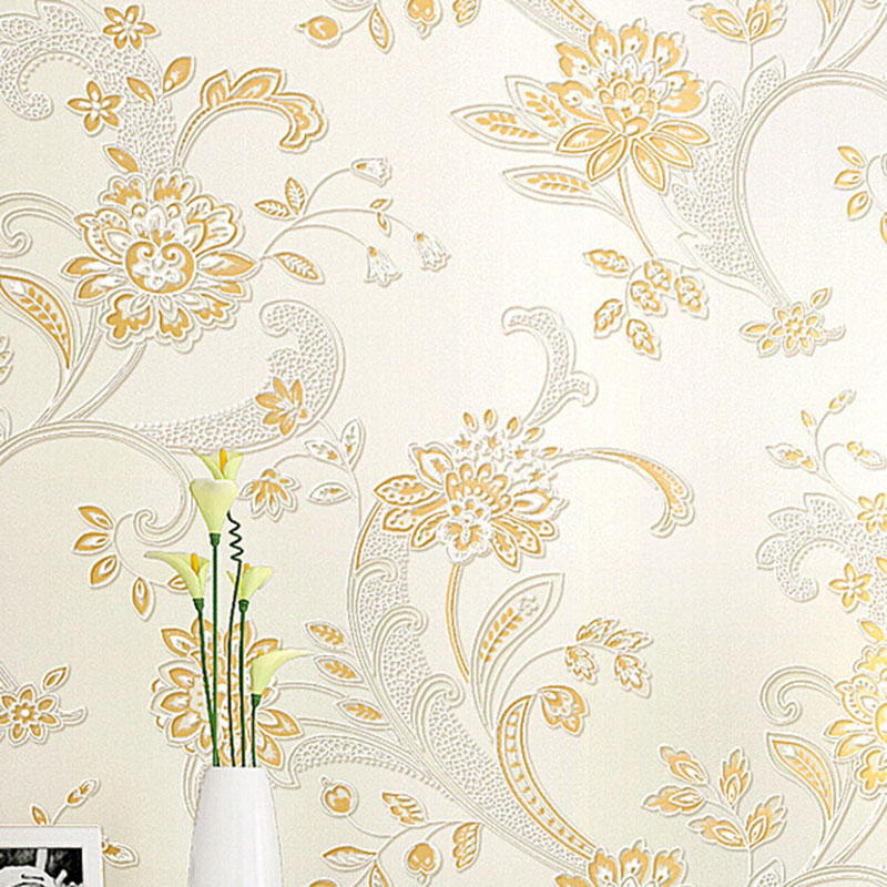 33' x 20.5" Romantic Wallpaper with 3D Print Garden Flower, Non-Pasted Beige Clearhalo 'Country wall decor' 'Rustic' 'Wallpaper' Wall Decor' 927501