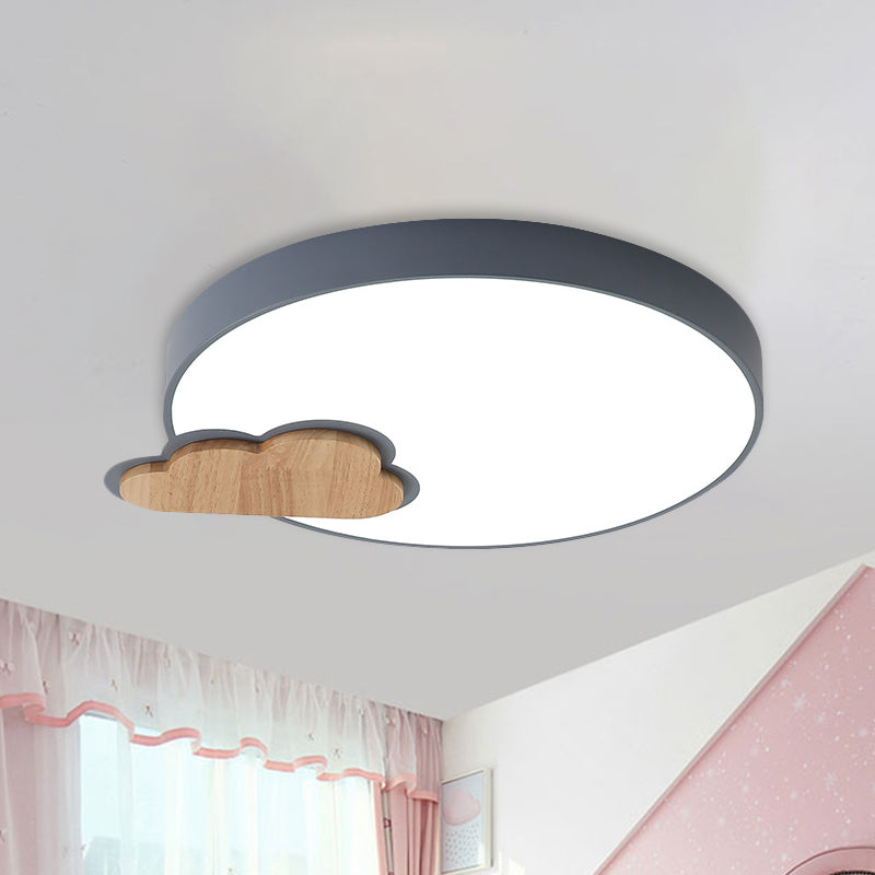 Grey/Green Finish Circle Flush Lamp Macaron LED Acrylic Flush Mount Ceiling Light with Cloud Wood Detail, White/Warm Light Clearhalo 'Ceiling Lights' 'Close To Ceiling Lights' 'Close to ceiling' 'Flush mount' Lighting' 927706