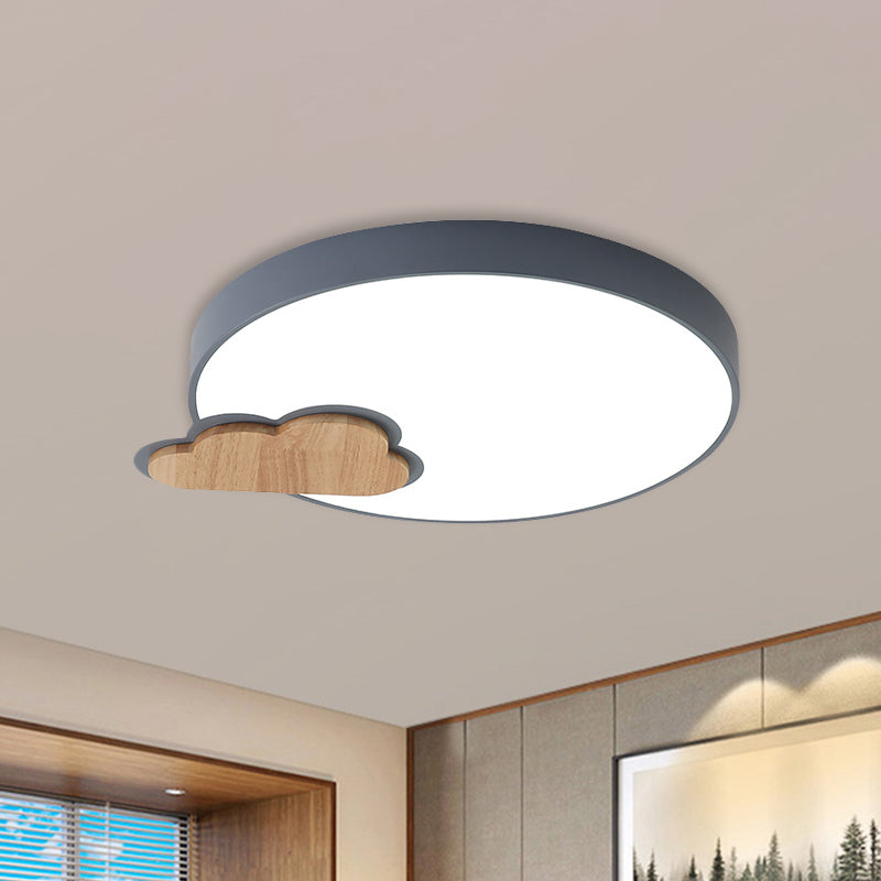 Grey/Green Finish Circle Flush Lamp Macaron LED Acrylic Flush Mount Ceiling Light with Cloud Wood Detail, White/Warm Light Clearhalo 'Ceiling Lights' 'Close To Ceiling Lights' 'Close to ceiling' 'Flush mount' Lighting' 927707