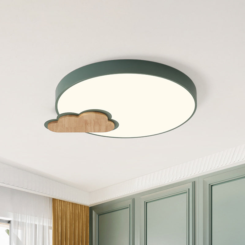 Grey/Green Finish Circle Flush Lamp Macaron LED Acrylic Flush Mount Ceiling Light with Cloud Wood Detail, White/Warm Light Green Clearhalo 'Ceiling Lights' 'Close To Ceiling Lights' 'Close to ceiling' 'Flush mount' Lighting' 927710