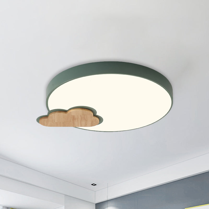 Grey/Green Finish Circle Flush Lamp Macaron LED Acrylic Flush Mount Ceiling Light with Cloud Wood Detail, White/Warm Light Clearhalo 'Ceiling Lights' 'Close To Ceiling Lights' 'Close to ceiling' 'Flush mount' Lighting' 927711