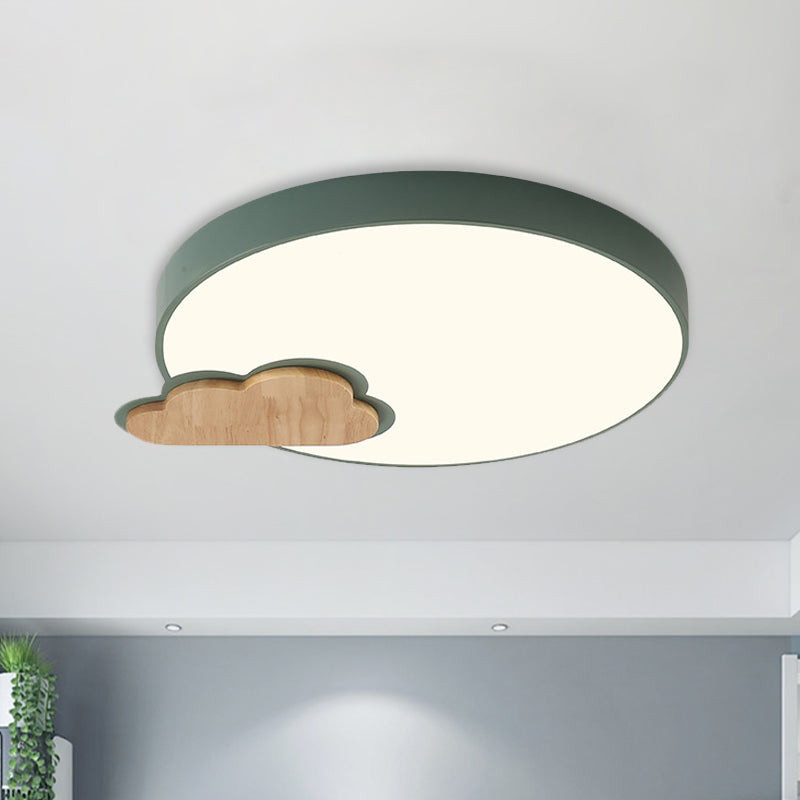 Grey/Green Finish Circle Flush Lamp Macaron LED Acrylic Flush Mount Ceiling Light with Cloud Wood Detail, White/Warm Light Clearhalo 'Ceiling Lights' 'Close To Ceiling Lights' 'Close to ceiling' 'Flush mount' Lighting' 927712