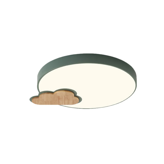 Grey/Green Finish Circle Flush Lamp Macaron LED Acrylic Flush Mount Ceiling Light with Cloud Wood Detail, White/Warm Light Clearhalo 'Ceiling Lights' 'Close To Ceiling Lights' 'Close to ceiling' 'Flush mount' Lighting' 927713