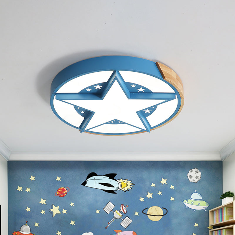 Star Bedroom Flush Ceiling Light with Round Design Metal LED Macaron Flush Mount in White/Pink/Blue and Wood Blue Clearhalo 'Ceiling Lights' 'Close To Ceiling Lights' 'Close to ceiling' 'Flush mount' Lighting' 927719