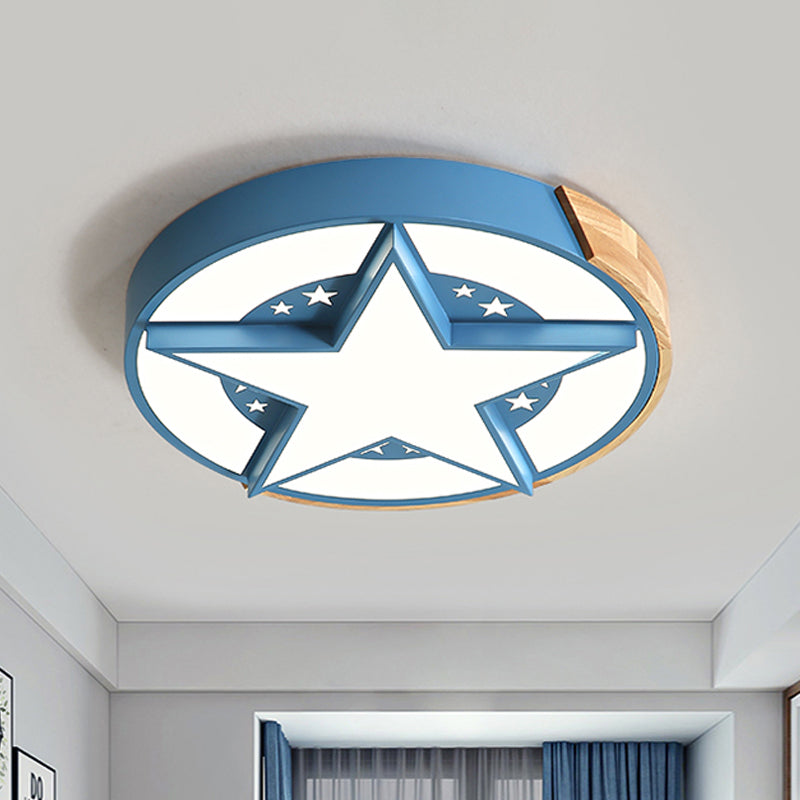 Star Bedroom Flush Ceiling Light with Round Design Metal LED Macaron Flush Mount in White/Pink/Blue and Wood Clearhalo 'Ceiling Lights' 'Close To Ceiling Lights' 'Close to ceiling' 'Flush mount' Lighting' 927721