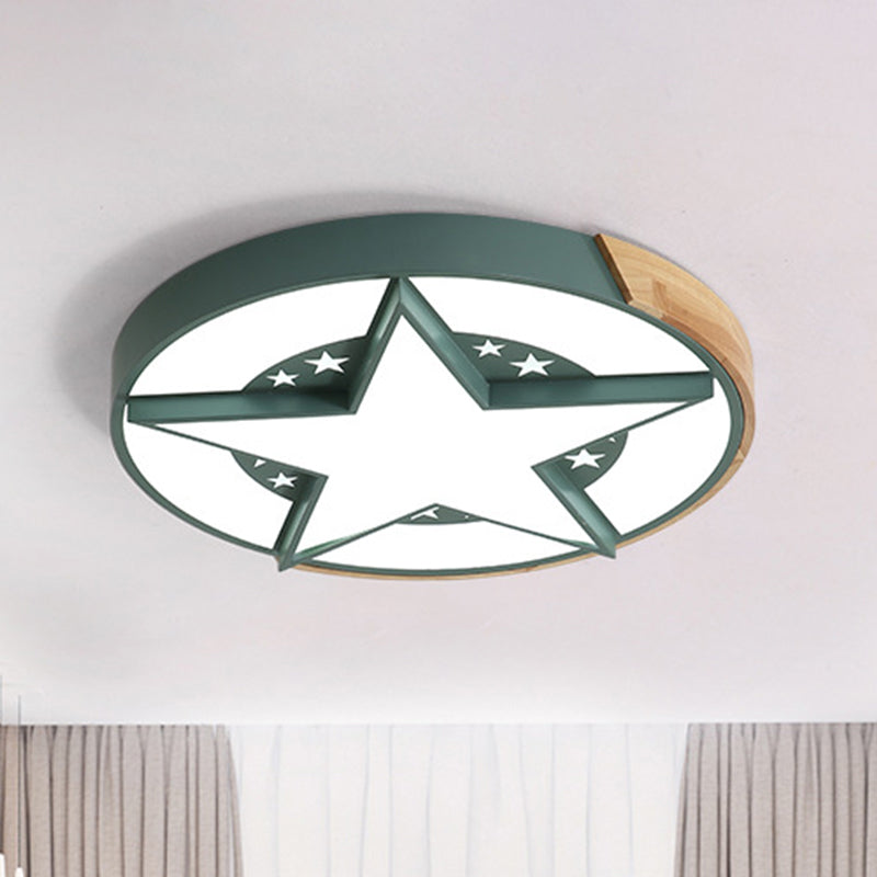 Star Bedroom Flush Ceiling Light with Round Design Metal LED Macaron Flush Mount in White/Pink/Blue and Wood Green Clearhalo 'Ceiling Lights' 'Close To Ceiling Lights' 'Close to ceiling' 'Flush mount' Lighting' 927723