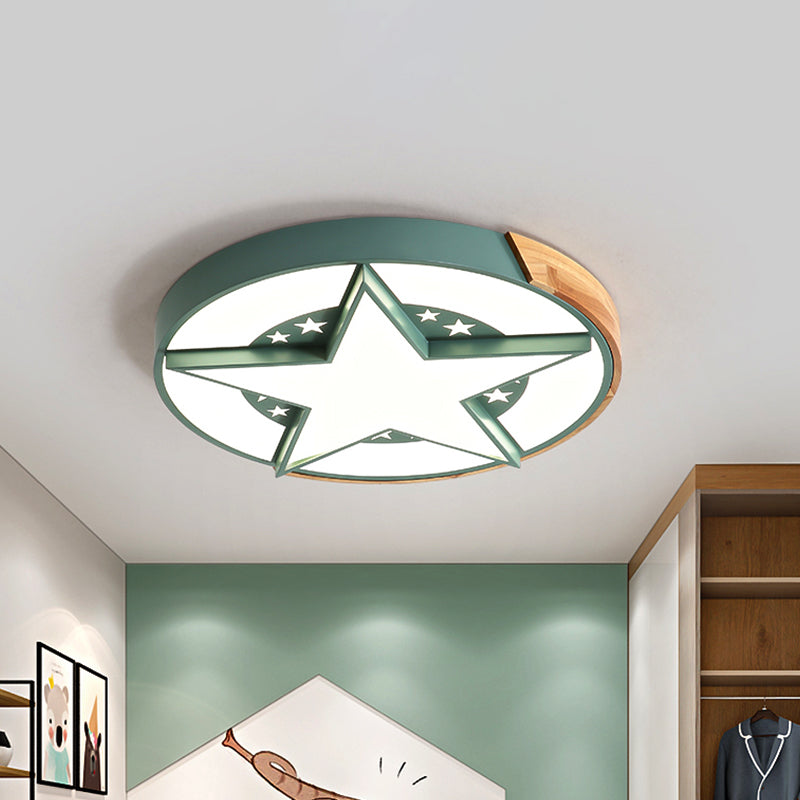 Star Bedroom Flush Ceiling Light with Round Design Metal LED Macaron Flush Mount in White/Pink/Blue and Wood Clearhalo 'Ceiling Lights' 'Close To Ceiling Lights' 'Close to ceiling' 'Flush mount' Lighting' 927724