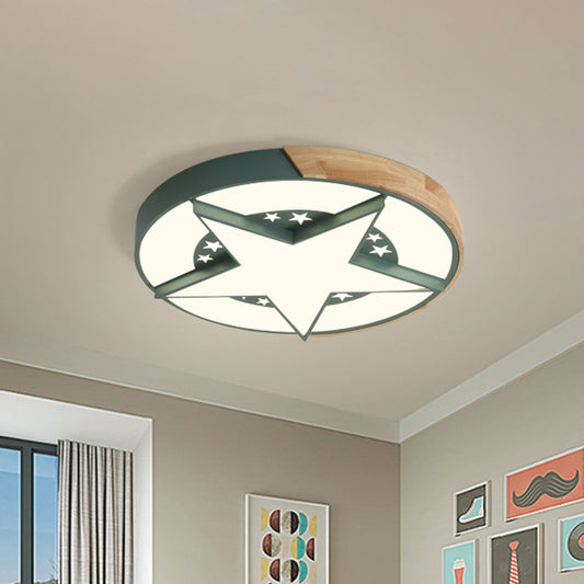 Star Bedroom Flush Ceiling Light with Round Design Metal LED Macaron Flush Mount in White/Pink/Blue and Wood Clearhalo 'Ceiling Lights' 'Close To Ceiling Lights' 'Close to ceiling' 'Flush mount' Lighting' 927725