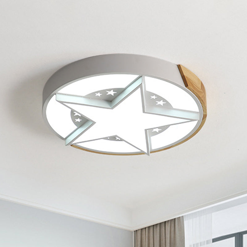 Star Bedroom Flush Ceiling Light with Round Design Metal LED Macaron Flush Mount in White/Pink/Blue and Wood White Clearhalo 'Ceiling Lights' 'Close To Ceiling Lights' 'Close to ceiling' 'Flush mount' Lighting' 927727