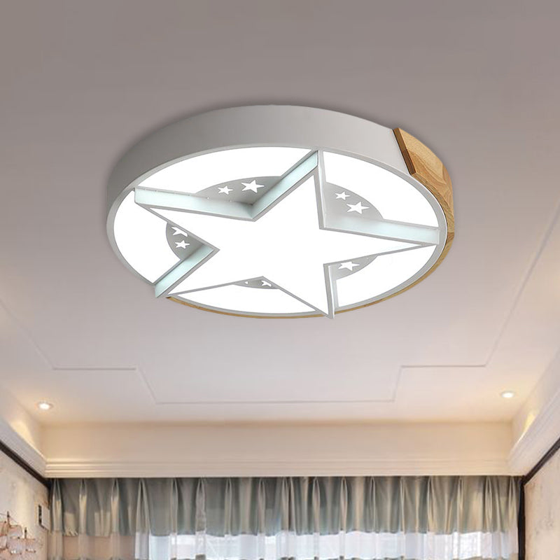 Star Bedroom Flush Ceiling Light with Round Design Metal LED Macaron Flush Mount in White/Pink/Blue and Wood Clearhalo 'Ceiling Lights' 'Close To Ceiling Lights' 'Close to ceiling' 'Flush mount' Lighting' 927728