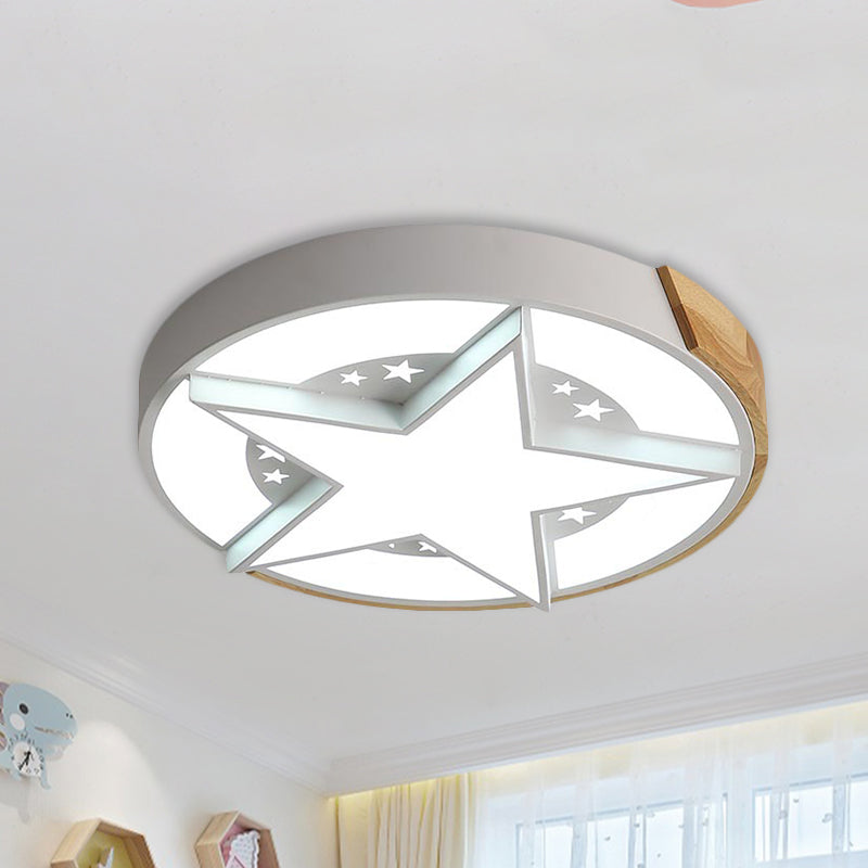 Star Bedroom Flush Ceiling Light with Round Design Metal LED Macaron Flush Mount in White/Pink/Blue and Wood Clearhalo 'Ceiling Lights' 'Close To Ceiling Lights' 'Close to ceiling' 'Flush mount' Lighting' 927729