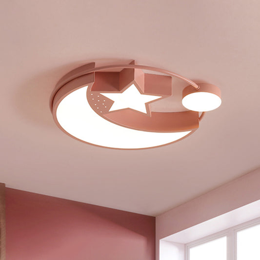 Pink Finish Moon and Star Ceiling Flush Nordic LED Acrylic Flushmount Light for Girl Bedroom Pink Clearhalo 'Ceiling Lights' 'Close To Ceiling Lights' 'Close to ceiling' 'Flush mount' Lighting' 927731