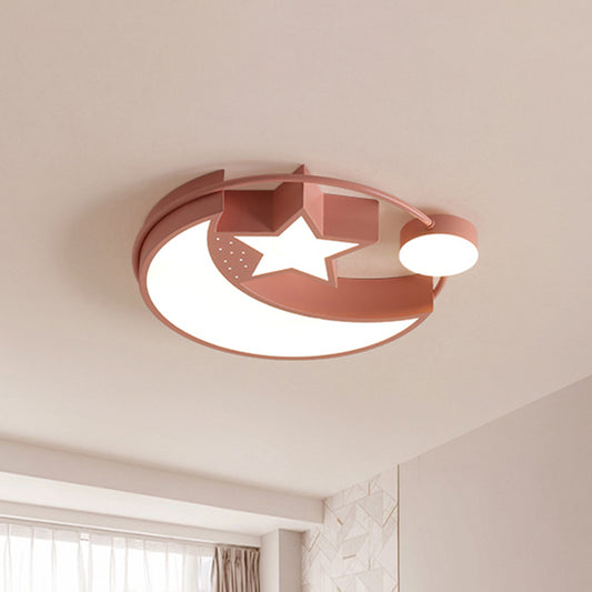 Pink Finish Moon and Star Ceiling Flush Nordic LED Acrylic Flushmount Light for Girl Bedroom Clearhalo 'Ceiling Lights' 'Close To Ceiling Lights' 'Close to ceiling' 'Flush mount' Lighting' 927732