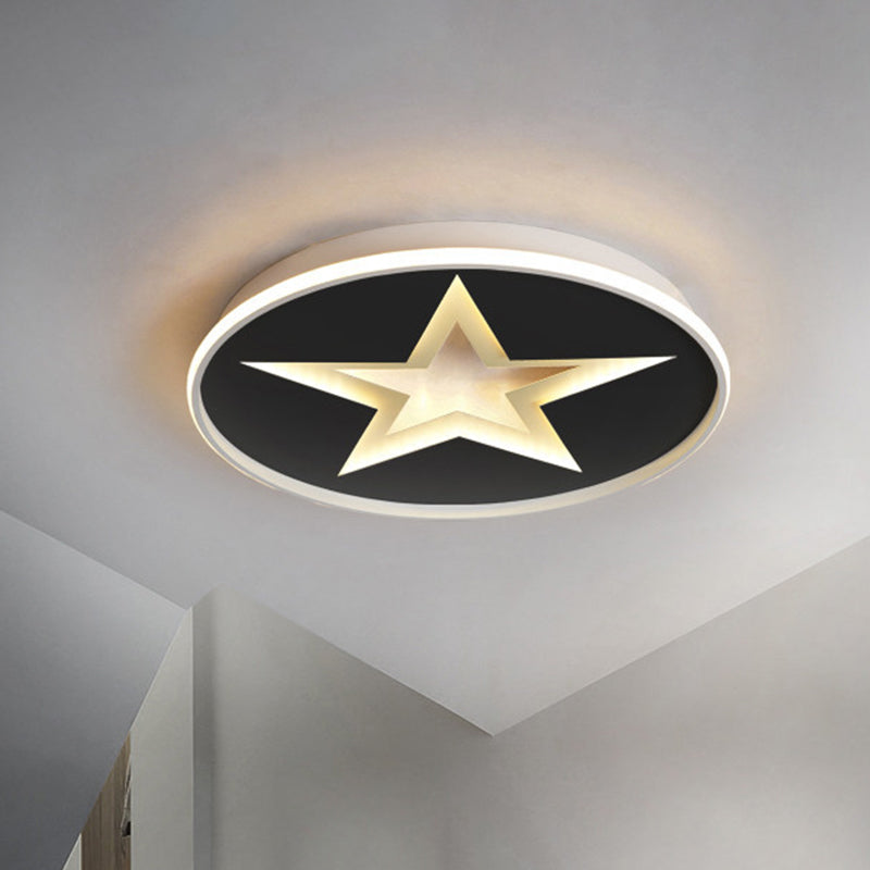 Round Flushmount Lighting with Star Pattern Nordic Acrylic LED Bedroom Flush Mount Fixture in Black, White/Warm Light Black Clearhalo 'Ceiling Lights' 'Close To Ceiling Lights' 'Close to ceiling' 'Flush mount' Lighting' 927760