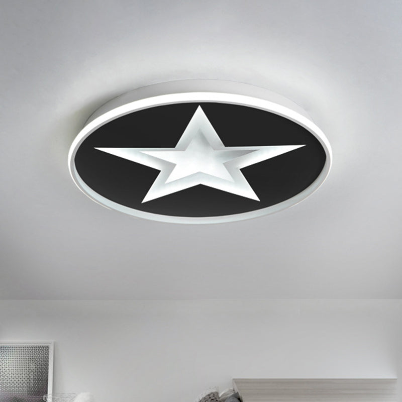 Round Flushmount Lighting with Star Pattern Nordic Acrylic LED Bedroom Flush Mount Fixture in Black, White/Warm Light Clearhalo 'Ceiling Lights' 'Close To Ceiling Lights' 'Close to ceiling' 'Flush mount' Lighting' 927761