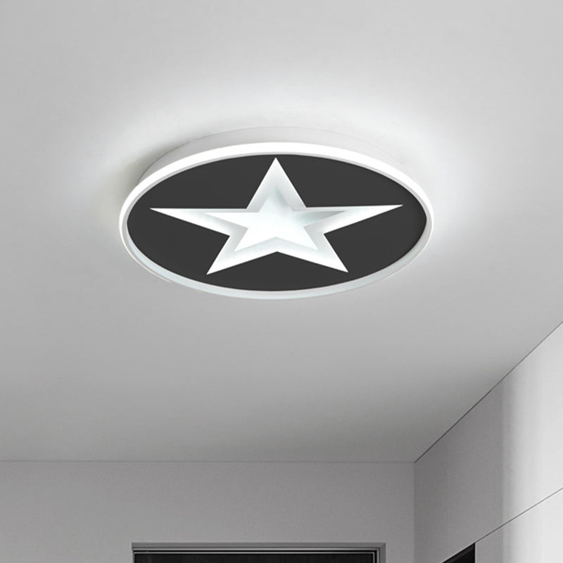 Round Flushmount Lighting with Star Pattern Nordic Acrylic LED Bedroom Flush Mount Fixture in Black, White/Warm Light Clearhalo 'Ceiling Lights' 'Close To Ceiling Lights' 'Close to ceiling' 'Flush mount' Lighting' 927762