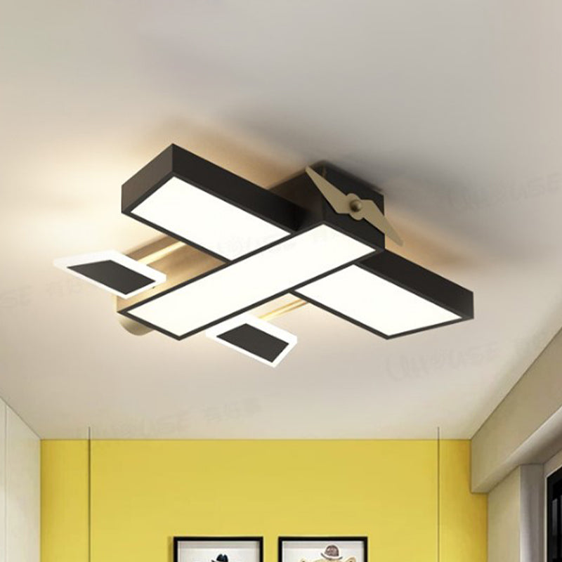 Metal Airplane Shape Ceiling Mounted Lamp Nordic LED Flush Light Fixture in Black for Boys Bedroom Black Clearhalo 'Ceiling Lights' 'Close To Ceiling Lights' 'Close to ceiling' 'Flush mount' Lighting' 927775