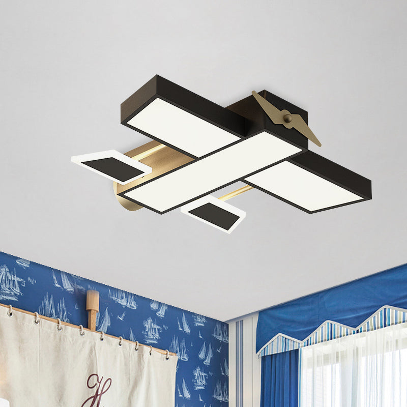 Metal Airplane Shape Ceiling Mounted Lamp Nordic LED Flush Light Fixture in Black for Boys Bedroom Clearhalo 'Ceiling Lights' 'Close To Ceiling Lights' 'Close to ceiling' 'Flush mount' Lighting' 927776