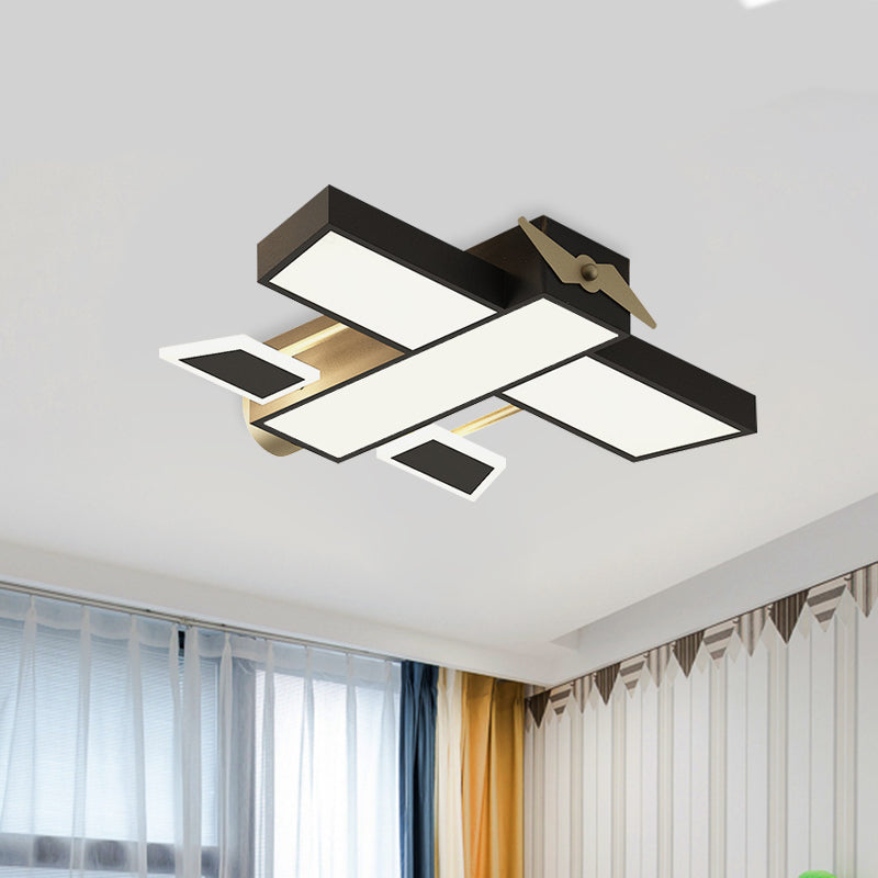 Metal Airplane Shape Ceiling Mounted Lamp Nordic LED Flush Light Fixture in Black for Boys Bedroom Clearhalo 'Ceiling Lights' 'Close To Ceiling Lights' 'Close to ceiling' 'Flush mount' Lighting' 927777