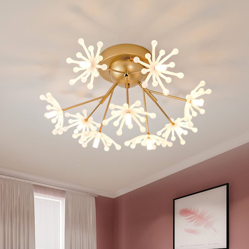 Nordic Firework Shape Semi Mount Lighting Metallic 9 Lights Bedroom LED Flush Lamp in Black/Gold Clearhalo 'Ceiling Lights' 'Close To Ceiling Lights' 'Close to ceiling' 'Semi-flushmount' Lighting' 927781