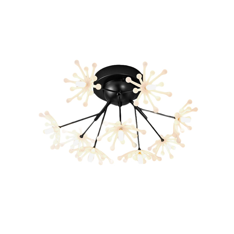 Nordic Firework Shape Semi Mount Lighting Metallic 9 Lights Bedroom LED Flush Lamp in Black/Gold Clearhalo 'Ceiling Lights' 'Close To Ceiling Lights' 'Close to ceiling' 'Semi-flushmount' Lighting' 927787