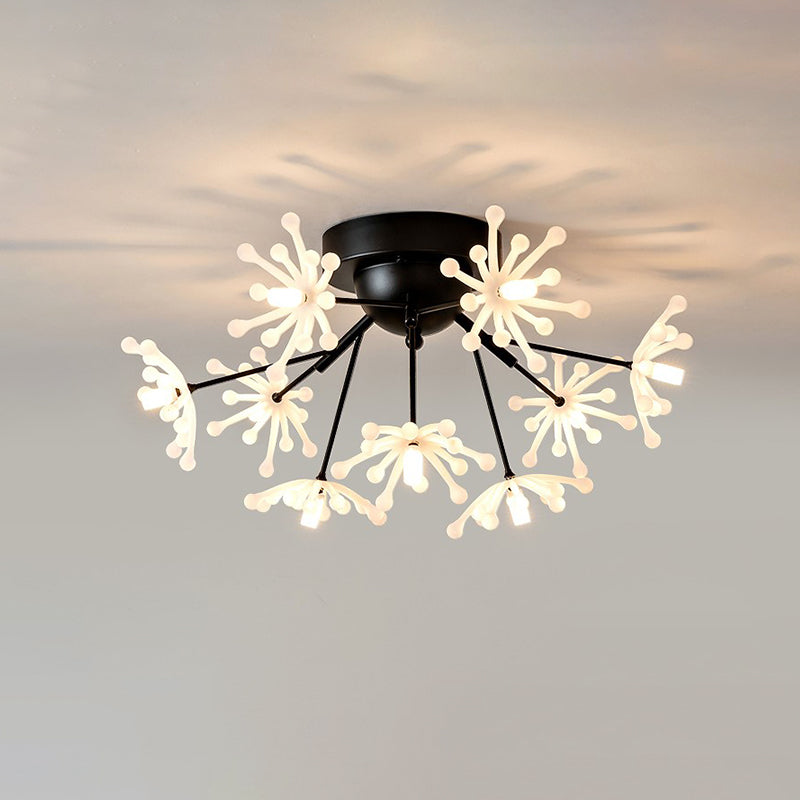 Nordic Firework Shape Semi Mount Lighting Metallic 9 Lights Bedroom LED Flush Lamp in Black/Gold Clearhalo 'Ceiling Lights' 'Close To Ceiling Lights' 'Close to ceiling' 'Semi-flushmount' Lighting' 927788