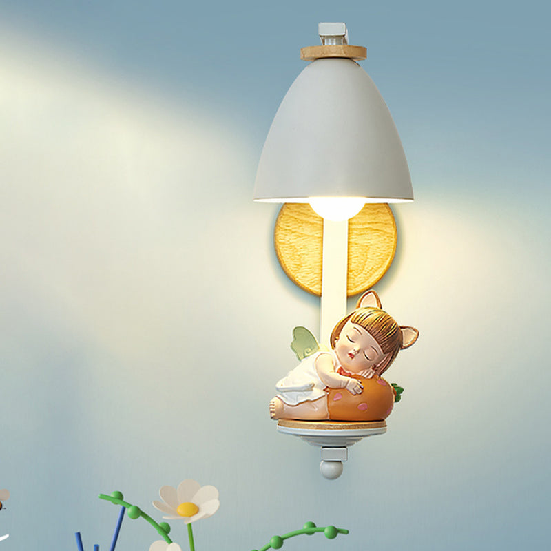 Sleeping Boy/Girl Wall Lighting Idea Nordic Resin 1 Bulb Bedside Wall Mounted Lamp with Bell Shade in White White Girl Clearhalo 'Wall Lamps & Sconces' 'Wall Lights' Lighting' 927830