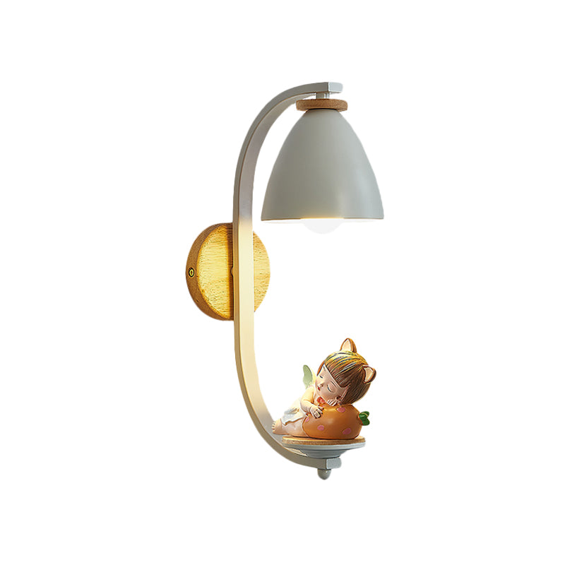 Sleeping Boy/Girl Wall Lighting Idea Nordic Resin 1 Bulb Bedside Wall Mounted Lamp with Bell Shade in White Clearhalo 'Wall Lamps & Sconces' 'Wall Lights' Lighting' 927833