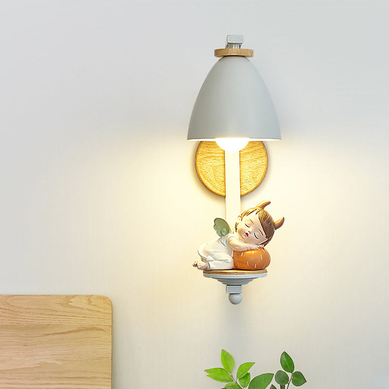 Sleeping Boy/Girl Wall Lighting Idea Nordic Resin 1 Bulb Bedside Wall Mounted Lamp with Bell Shade in White Clearhalo 'Wall Lamps & Sconces' 'Wall Lights' Lighting' 927837