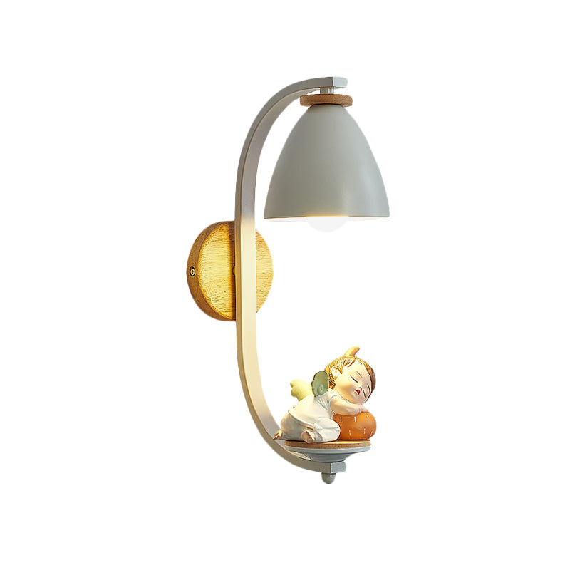 Sleeping Boy/Girl Wall Lighting Idea Nordic Resin 1 Bulb Bedside Wall Mounted Lamp with Bell Shade in White Clearhalo 'Wall Lamps & Sconces' 'Wall Lights' Lighting' 927838