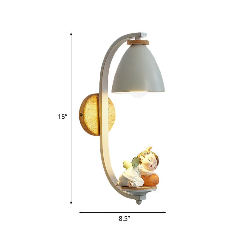 Sleeping Boy/Girl Wall Lighting Idea Nordic Resin 1 Bulb Bedside Wall Mounted Lamp with Bell Shade in White Clearhalo 'Wall Lamps & Sconces' 'Wall Lights' Lighting' 927839