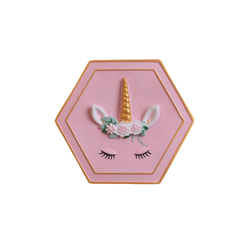 Pink Unicorn Sconce Lighting with Hexagon Design Cartoon LED Resin Pull-Chain Wall Lamp Clearhalo 'Wall Lamps & Sconces' 'Wall Lights' Lighting' 927861