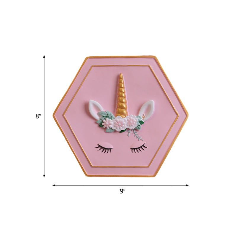 Pink Unicorn Sconce Lighting with Hexagon Design Cartoon LED Resin Pull-Chain Wall Lamp Clearhalo 'Wall Lamps & Sconces' 'Wall Lights' Lighting' 927862