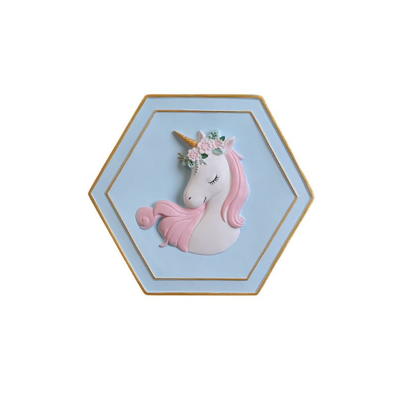 Pink Unicorn Sconce Lighting with Hexagon Design Cartoon LED Resin Pull-Chain Wall Lamp Clearhalo 'Wall Lamps & Sconces' 'Wall Lights' Lighting' 927866