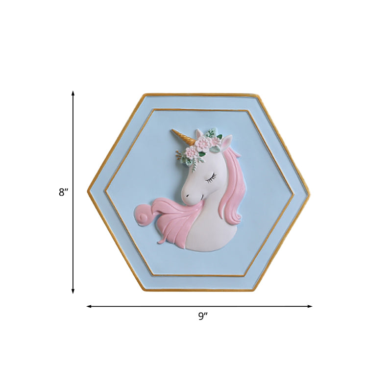 Pink Unicorn Sconce Lighting with Hexagon Design Cartoon LED Resin Pull-Chain Wall Lamp Clearhalo 'Wall Lamps & Sconces' 'Wall Lights' Lighting' 927867