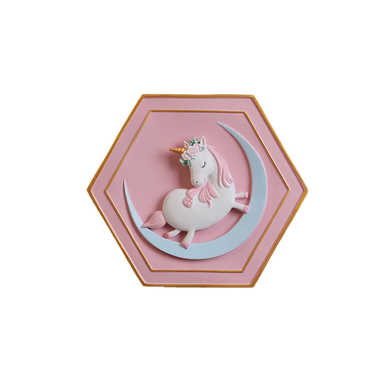 Pink Unicorn Sconce Lighting with Hexagon Design Cartoon LED Resin Pull-Chain Wall Lamp Clearhalo 'Wall Lamps & Sconces' 'Wall Lights' Lighting' 927871