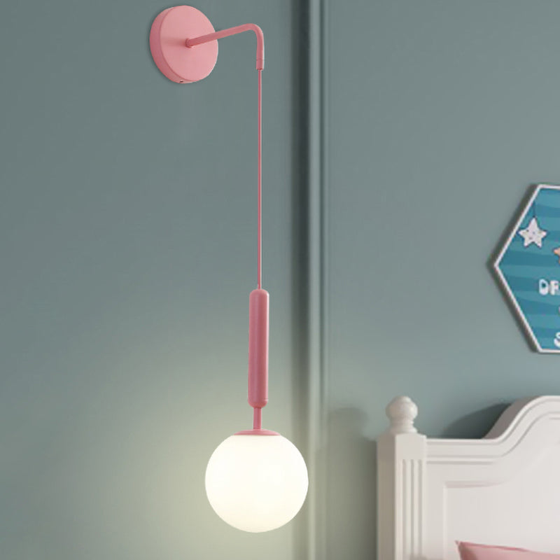 1 Bulb Wall Pendant Light Minimalism Pink Finish Wall Mounted Lamp with Ball White Frosted/Clear Water Glass Shade Pink A Clearhalo 'Wall Lamps & Sconces' 'Wall Lights' Lighting' 927883