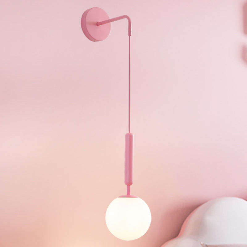 1 Bulb Wall Pendant Light Minimalism Pink Finish Wall Mounted Lamp with Ball White Frosted/Clear Water Glass Shade Clearhalo 'Wall Lamps & Sconces' 'Wall Lights' Lighting' 927885