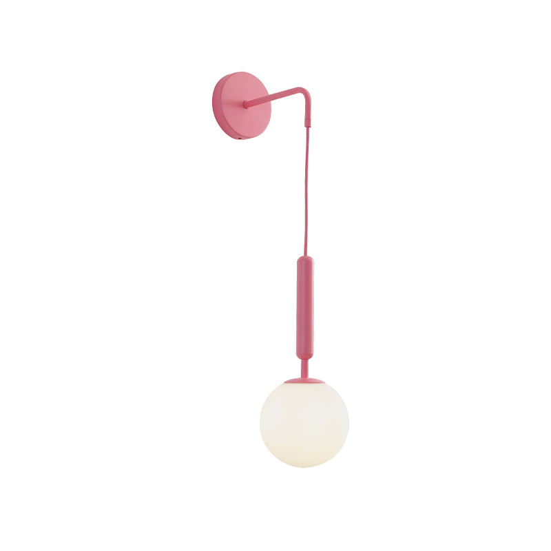 1 Bulb Wall Pendant Light Minimalism Pink Finish Wall Mounted Lamp with Ball White Frosted/Clear Water Glass Shade Clearhalo 'Wall Lamps & Sconces' 'Wall Lights' Lighting' 927886