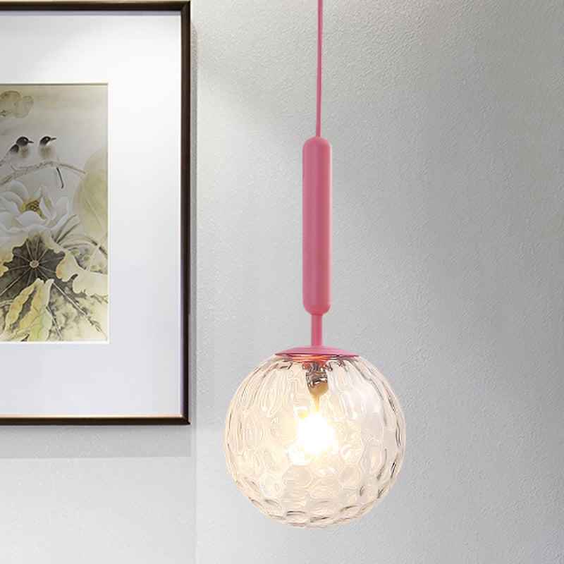 1 Bulb Wall Pendant Light Minimalism Pink Finish Wall Mounted Lamp with Ball White Frosted/Clear Water Glass Shade Pink B Clearhalo 'Wall Lamps & Sconces' 'Wall Lights' Lighting' 927888