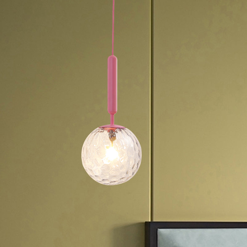 1 Bulb Wall Pendant Light Minimalism Pink Finish Wall Mounted Lamp with Ball White Frosted/Clear Water Glass Shade Clearhalo 'Wall Lamps & Sconces' 'Wall Lights' Lighting' 927889