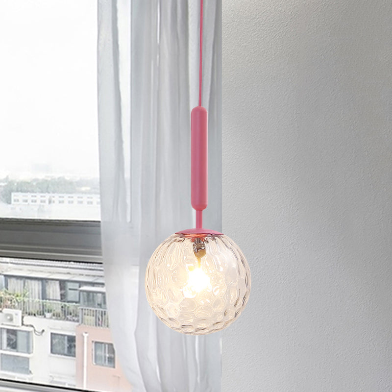 1 Bulb Wall Pendant Light Minimalism Pink Finish Wall Mounted Lamp with Ball White Frosted/Clear Water Glass Shade Clearhalo 'Wall Lamps & Sconces' 'Wall Lights' Lighting' 927890