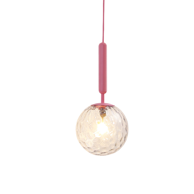 1 Bulb Wall Pendant Light Minimalism Pink Finish Wall Mounted Lamp with Ball White Frosted/Clear Water Glass Shade Clearhalo 'Wall Lamps & Sconces' 'Wall Lights' Lighting' 927891